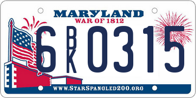 MD license plate 6BK0315