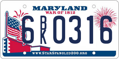 MD license plate 6BK0316