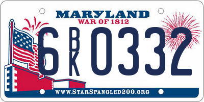 MD license plate 6BK0332