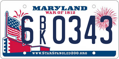 MD license plate 6BK0343