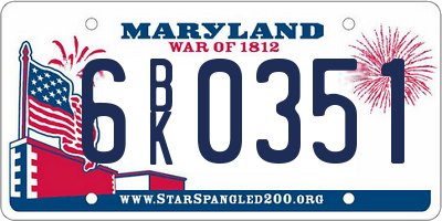 MD license plate 6BK0351