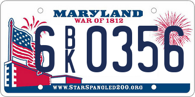 MD license plate 6BK0356