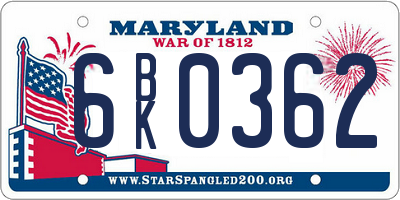 MD license plate 6BK0362