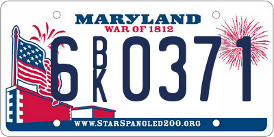 MD license plate 6BK0371