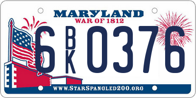 MD license plate 6BK0376