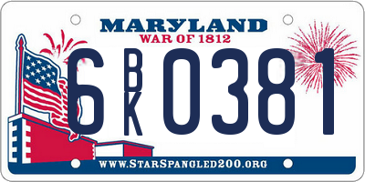 MD license plate 6BK0381