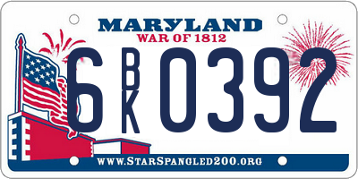 MD license plate 6BK0392