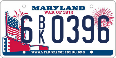 MD license plate 6BK0396