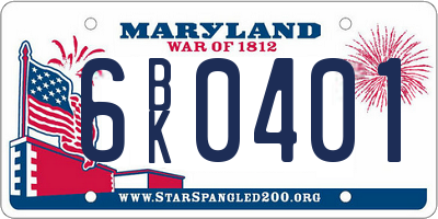 MD license plate 6BK0401