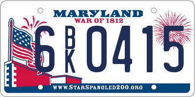 MD license plate 6BK0415