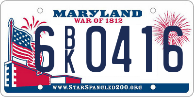 MD license plate 6BK0416