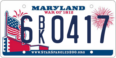 MD license plate 6BK0417