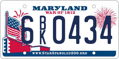 MD license plate 6BK0434