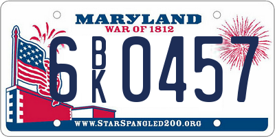 MD license plate 6BK0457