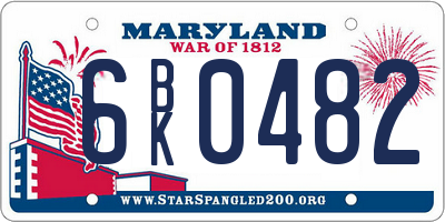 MD license plate 6BK0482