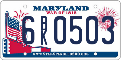 MD license plate 6BK0503