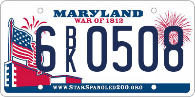 MD license plate 6BK0508