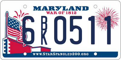 MD license plate 6BK0511