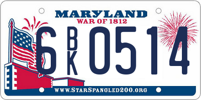 MD license plate 6BK0514