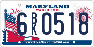 MD license plate 6BK0518