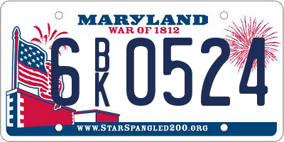 MD license plate 6BK0524