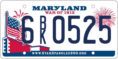 MD license plate 6BK0525