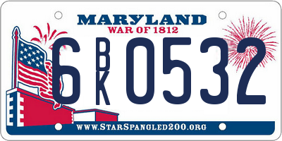 MD license plate 6BK0532