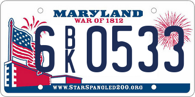 MD license plate 6BK0533