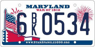 MD license plate 6BK0534