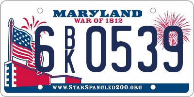 MD license plate 6BK0539