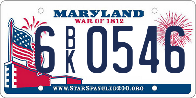 MD license plate 6BK0546