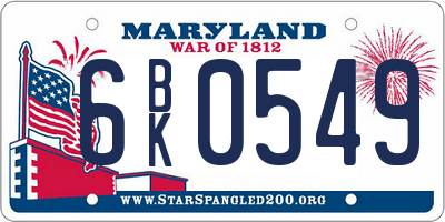 MD license plate 6BK0549