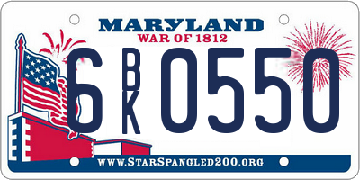MD license plate 6BK0550