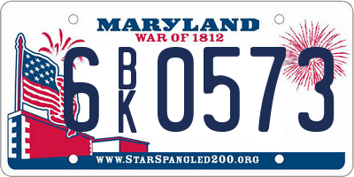 MD license plate 6BK0573