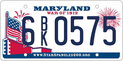 MD license plate 6BK0575