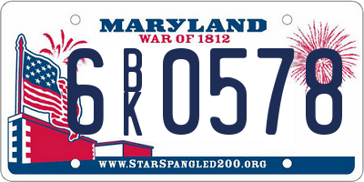 MD license plate 6BK0578