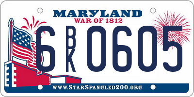 MD license plate 6BK0605