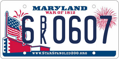 MD license plate 6BK0607