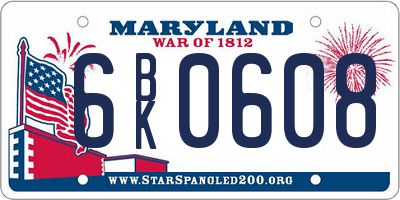 MD license plate 6BK0608