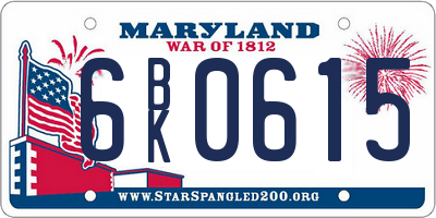 MD license plate 6BK0615