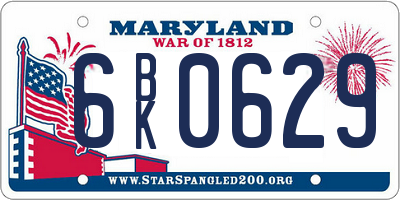 MD license plate 6BK0629