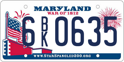 MD license plate 6BK0635