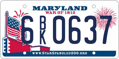 MD license plate 6BK0637