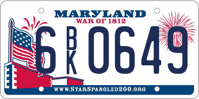 MD license plate 6BK0649