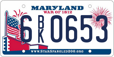 MD license plate 6BK0653