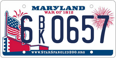 MD license plate 6BK0657