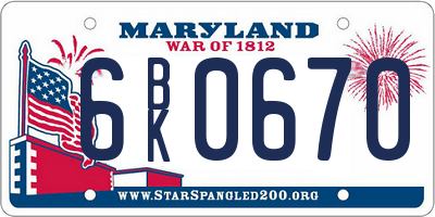 MD license plate 6BK0670