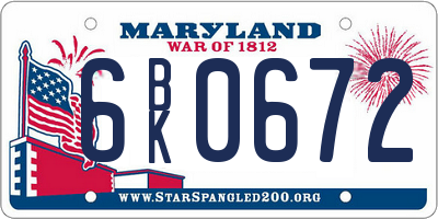 MD license plate 6BK0672