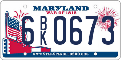 MD license plate 6BK0673