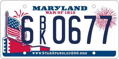 MD license plate 6BK0677